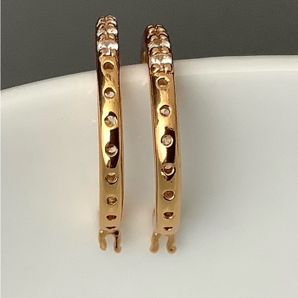NEW earrings, gold plated w/clear CZ stones. Crystal Haze (CH) stamped. - Picture 3 of 6
